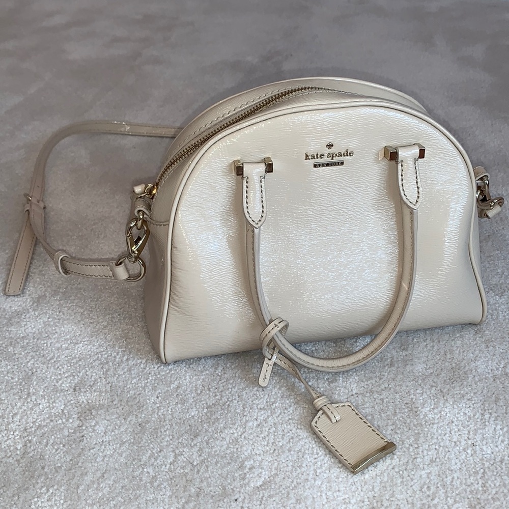 Kate Spade Glossy Light Tan/Nude Purse with Removable Straps